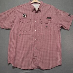 Columbia PFG Men's Short Sleeve Gingham Shirt Florida State Seminoles Fishing